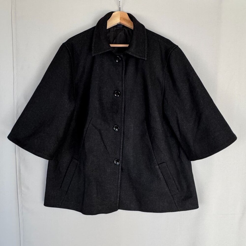 Gap Virgin Wool Blend Charcoal Gray 3/4 Wide Sleeve A line Swing Coat Size XXL